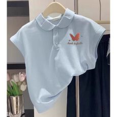 批发纯棉中大童无袖polo女童2026夏季新款休闲仿棉珠地洋气上衣