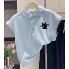 批发纯棉中大童无袖polo女童2026夏季新款休闲仿棉珠地洋气上衣