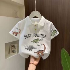 批发40支纯棉儿童polo衫短袖夏季男童韩版恐龙印花T恤洋气翻领上衣潮t