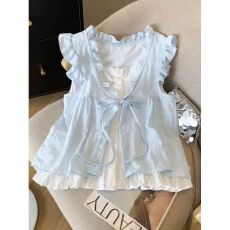 原版面料和做工2026新款小清新正肩撞色短袖t恤女假两件娃娃