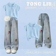 批发女童学院风套装夏装2026新款<b class='q'>儿童</b>短袖T恤夏季女大童阔腿<b class='q'>裤</b><b class='q'>两件套</b>