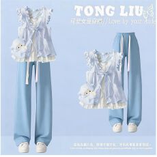 批发原版面料和做工2026新款小清新正肩撞色短袖t恤女假两件娃娃