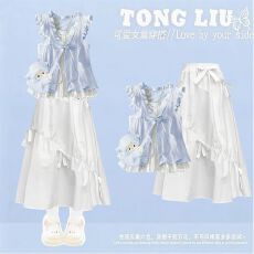 批发网红2026炸街套装小众露肩假两件短袖衬衫百褶裙今年流行两件套