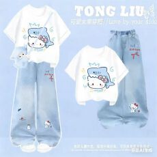 批发原版面料和做工2026新款小清新正肩撞色短袖t恤女假两件娃娃