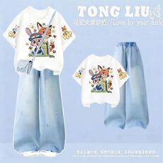 批发原版面料和做工2026新款小清新正肩撞色短袖t恤女假两件娃娃