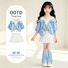 批发原版面料和做工2026新款小清新正肩撞色短袖t恤女假两件娃娃