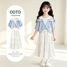 批发原版面料和做工2026新款小清新正肩撞色短袖<b class='q'>t</b><b class='q'>恤</b>女假两件娃娃