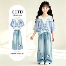 批发原版面料和做工2026新款小清新正肩撞色短袖<b class='q'>t</b><b class='q'>恤</b>女假两件娃娃