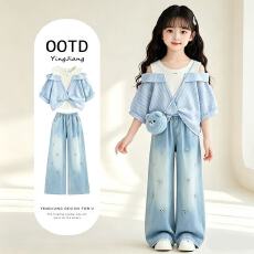 批发原版面料和做工2026新款小清新正肩撞色短袖<b class='q'>t</b><b class='q'>恤</b>女假两件娃娃