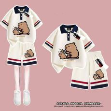 批发印花男女童2026<b class='q'>夏</b>季Polo衫t恤短袖短裤套装时尚潮流学生