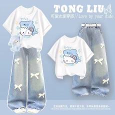 批发原版面料和做工2026新款小清新正肩撞色短袖t恤女假两件娃娃