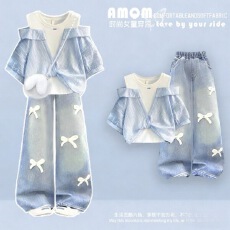 批发原版面料和做工2026新款小清新正肩撞色短袖t恤女假两件娃娃