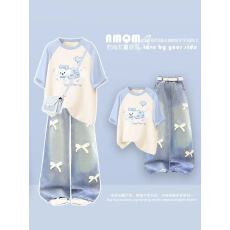 批发原版面料和做工2026新款小清新正肩撞色短袖t恤女假两件娃娃