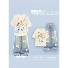 批发原版面料和做工2026新款小清新正肩撞色短袖t恤女假两件娃娃