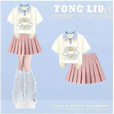 批发原版面料和做工2026新款小清新正肩撞色短袖t恤女假两件娃娃