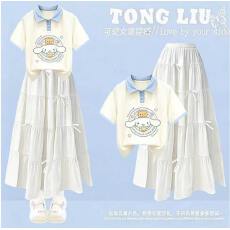 批发原版面料和做工2026新款小清新正肩撞色短袖t恤女假两件娃娃