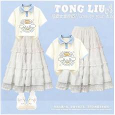 批发原版面料和做工2026新款小清新正肩撞色短袖t恤女假两件娃娃