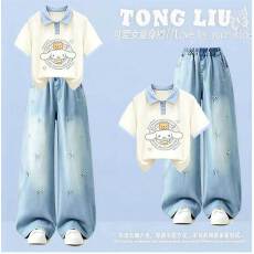 批发原版面料和做工2026新款小清新正肩撞色短袖t恤女假两件娃娃