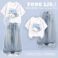 原版面料和做工2026新款小清新正肩撞色短袖t恤女假两件娃娃