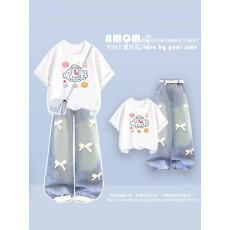 原版面料和做工2026新款小清新正肩撞色短袖t恤女假两件娃娃