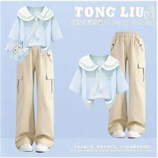 批发原版做工+40支纯棉2026新款小清新正肩撞色短袖t恤女假两件娃娃