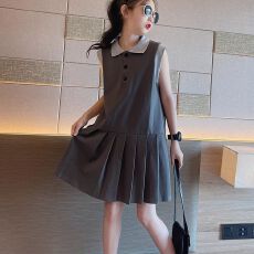 批发女童连衣裙2026夏装网红学院风无袖背心裙小女孩POLO领百褶裙子