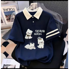 批发童装女童POLO领短袖夏装儿童撞色翻领半袖薄款卡通中大童T恤短袖