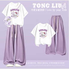 批发原版面料和做工2026新款小清新正肩撞色短袖t恤女假两件娃娃
