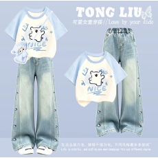 批发原版面料和做工2026新款小清新正肩撞色短袖t恤女假两件娃娃
