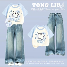 批发原版面料和做工2026新款小清新正肩撞色短袖t恤女假两件娃娃