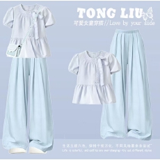 批发女童夏装纯棉上衣2026夏季新款韩版洋气<b class='q'>宝宝</b>印花抽绳撞色短袖T恤