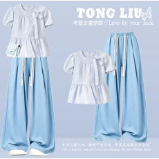 批发女童夏装纯棉上衣2026夏季新款韩版洋气<b class='q'>宝宝</b>印花抽绳撞色短袖T恤