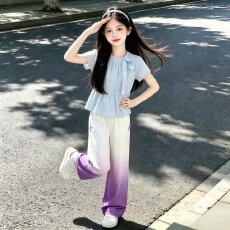 批发女<b class='q'>童</b><b class='q'>夏装</b><b class='q'>纯</b>棉上衣2026夏季新款韩版洋气宝宝印撞色短袖T恤