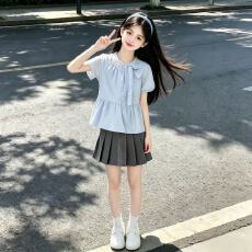 批发原版面料和做工2026新款小清新正肩撞色短袖t恤女假两件娃娃