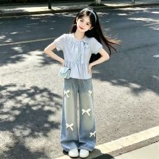 批发原版面料和做工2026新款小清新正肩撞色短袖t恤女假两件娃娃