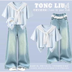 批发原版面料和做工2026新款小清新正肩撞色短袖t恤女假两件娃娃