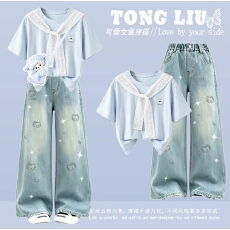批发原版面料和做工2026新款小清新正肩撞色短袖t恤女假两件娃娃