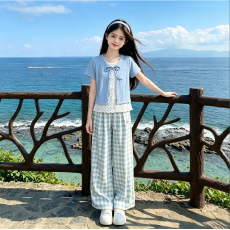 批发原版面料和做工2026新款小清新正肩撞色短袖t恤女假两件娃娃