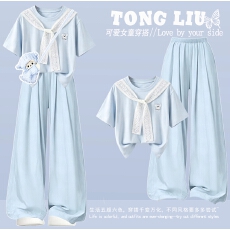 批发原版面料和做工2026新款小清新正肩撞色短袖t恤女假两件娃娃