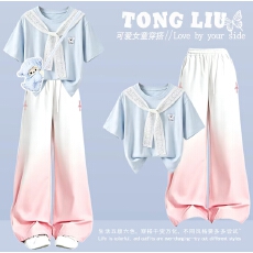 批发<b class='q'>女</b><b class='q'>童</b>休闲短袖套装夏季2026新款洋气女大童披肩百搭休闲