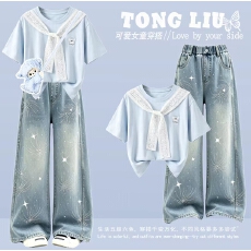 批发女童运动套装夏装2025新款洋气时髦童装儿童女大童短袖两件套夏季