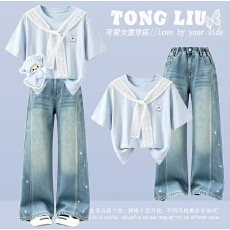 批发女童运动套装夏装2025新款洋气时髦童装儿童女大童短袖两件套夏季