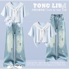批发女童运动套装夏装2025新款洋气时髦童装儿童女大童短袖两件套夏季