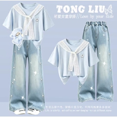 批发女童运动套装夏装2025新款洋气时髦童装儿童女大童短袖两件套夏季