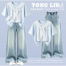 批发女童运动套装夏装2025新款洋气时髦童装儿童女大童短袖两件套夏季