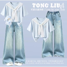 批发女童运动套装夏装2025新款洋气时髦童装儿童女大童短袖两件套夏季