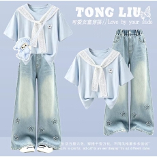 批发女童运动套装夏装2025新款洋气时髦童装儿童女大童短袖两件套夏季