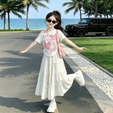 批发女<b class='q'>童</b><b class='q'>印花</b>休闲短<b class='q'>袖套装</b>夏季2026新款洋气女大<b class='q'>童</b>披肩百搭休闲