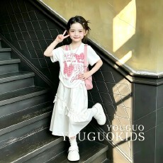 批发女<b class='q'>童</b><b class='q'>印花</b>休闲短<b class='q'>袖套装</b>夏季2026新款洋气女大<b class='q'>童</b>披肩百搭休闲