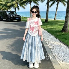批发女<b class='q'>童</b><b class='q'>印花</b>休闲短<b class='q'>袖套装</b>夏季2026新款洋气女大<b class='q'>童</b>披肩百搭休闲